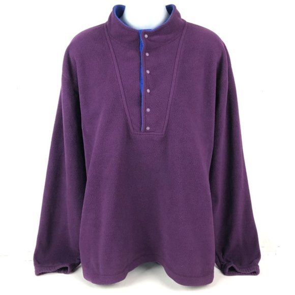 Vintage L.L. Bean 1/4 Front Snap purple Pullover Fleece Jacket size M - Picture 1 of 7